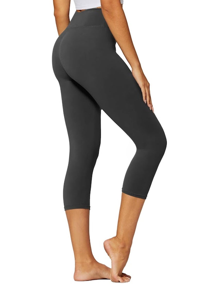 Conceited Capri Leggings for Women - High Waisted - Soft - Casual - Charcoal Grey - Small - Medium - Image 1